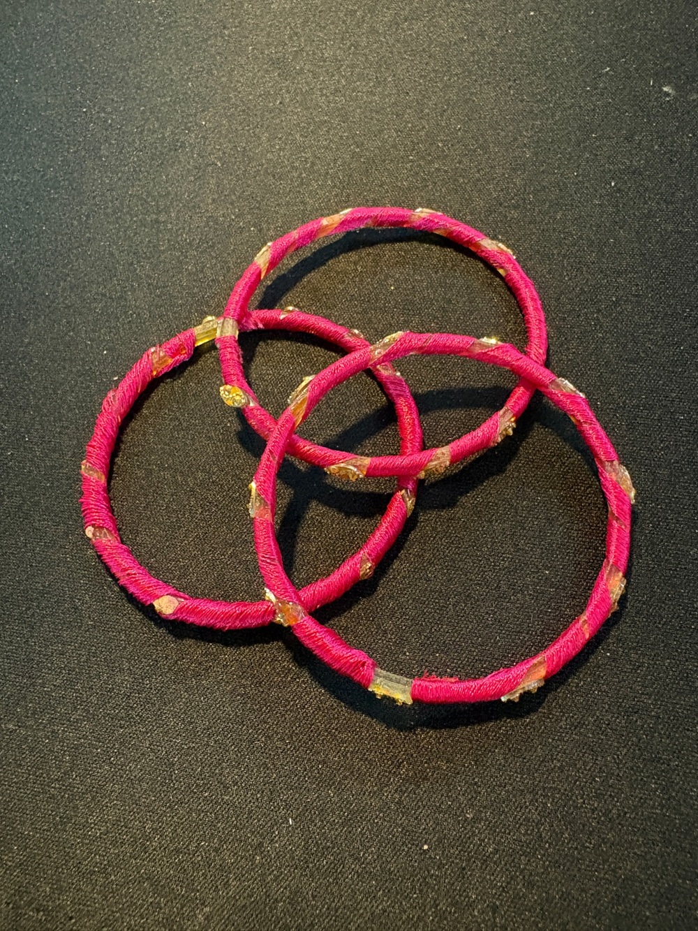 Handwrapped Fuchsia Thread Bangles with Gold Accent - Women Accessories